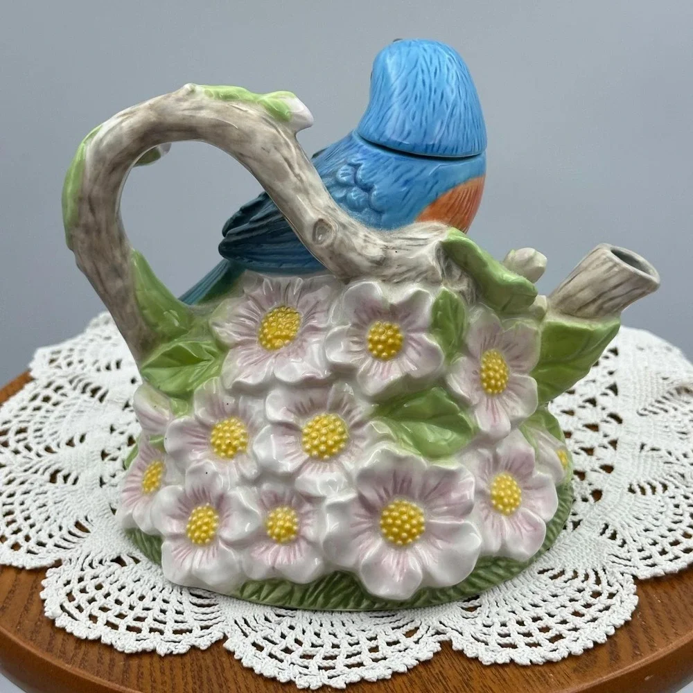 ENESCO 2010 Artist Gallery 4021678 Teapot Series Spring Bluebird Bird tea spring